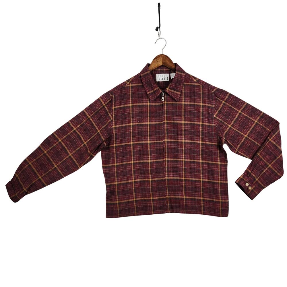 KEREN hart 100% Cotton Plaid Zip-Front Jacket
